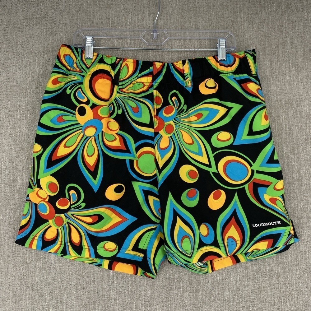 Loudmouth Psychedelic Flower Shorts Men Large Multi-Color Abstract Floral Pocket